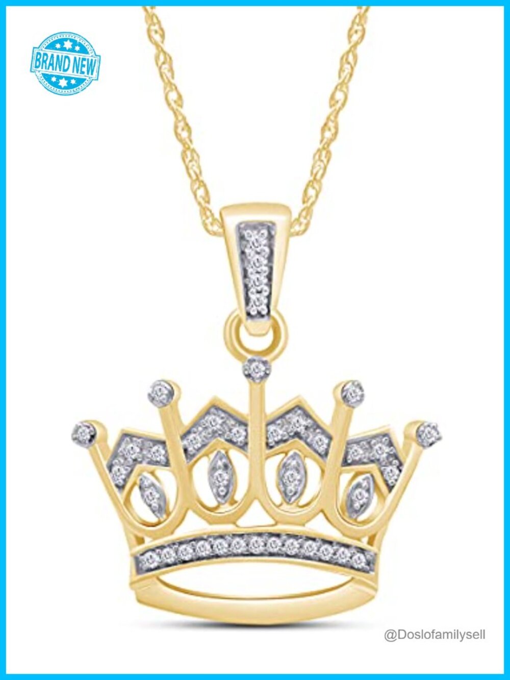 Sterling Silver Yellow Gold Over Round Diamond Crown Pendant Necklace